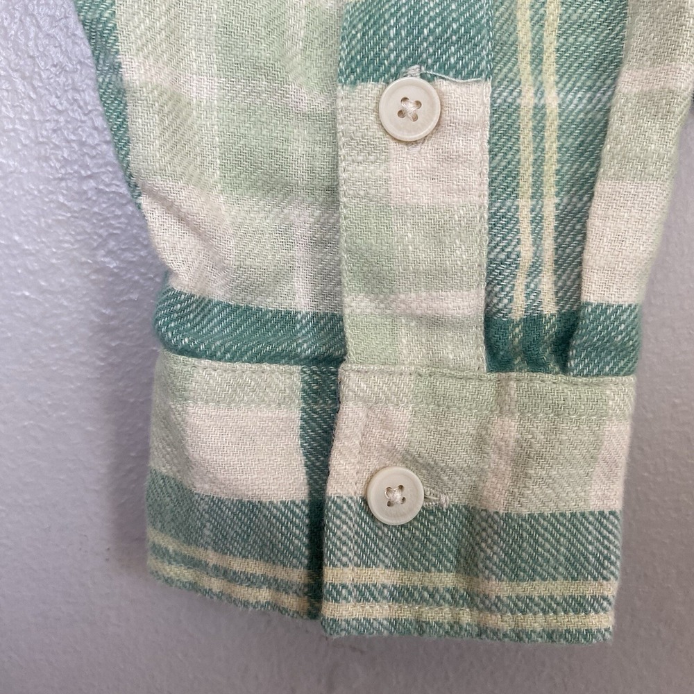American Eagle Women Size M Button‎ Up Shirt Flannel Cropped Green Cream Plaid - Picture 8 of 16